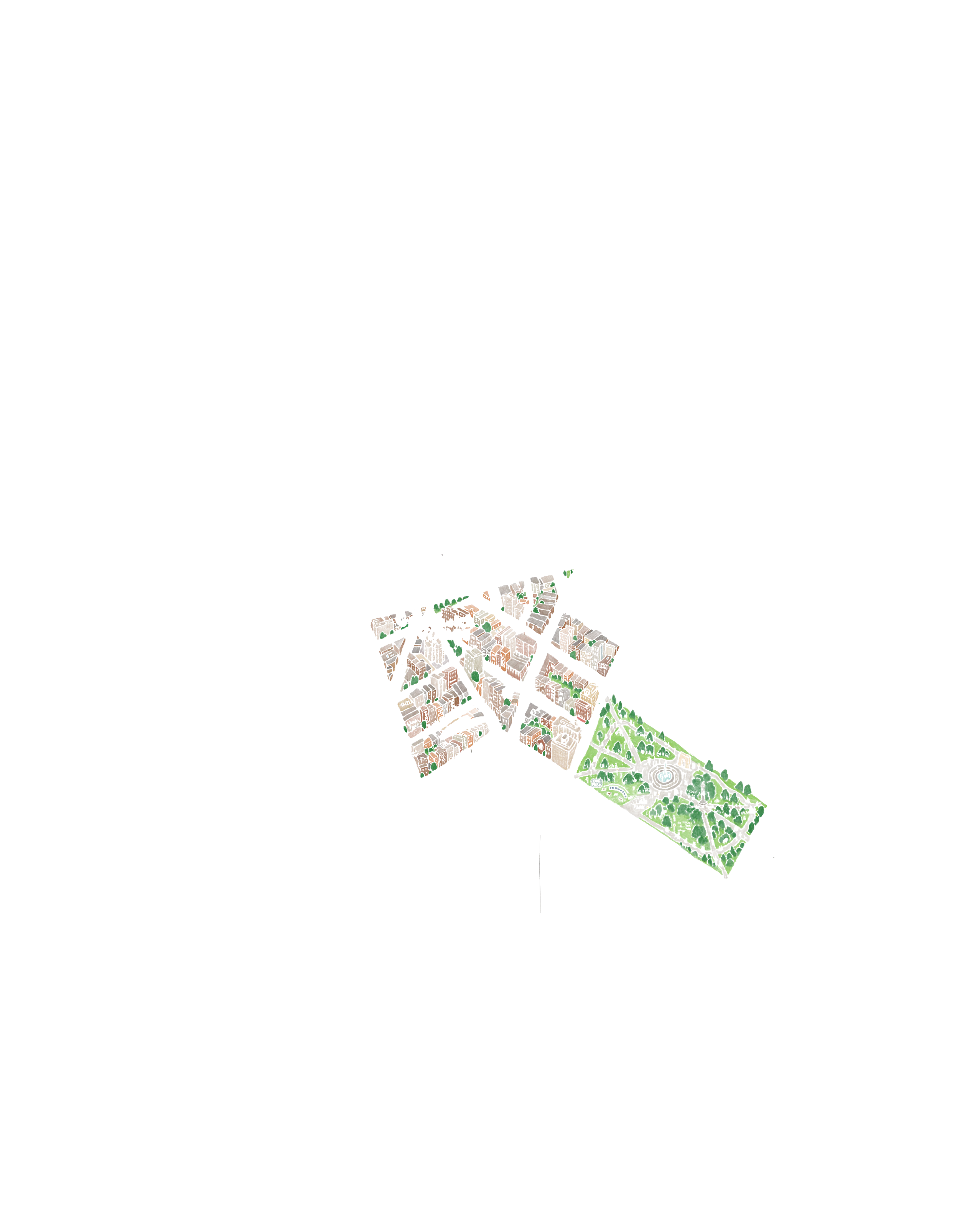 Route from Bobo toward West 4 Street and the park overlay